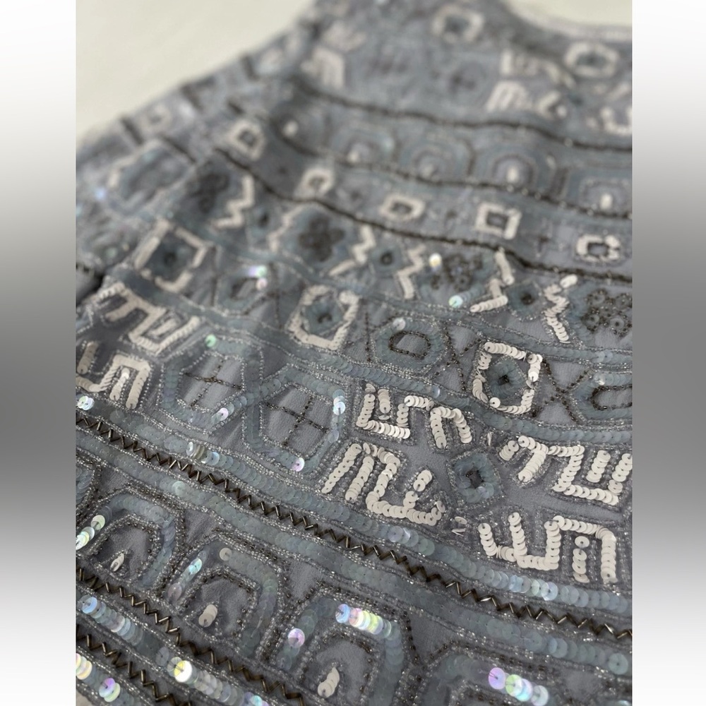 Vintage Beaded Evening wear ladies sequined jacket Coat Blazer Sky Blue Amazing - Picture 15 of 16